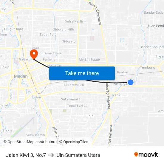 Jalan Kiwi 3, No.7 to Uin Sumatera Utara map
