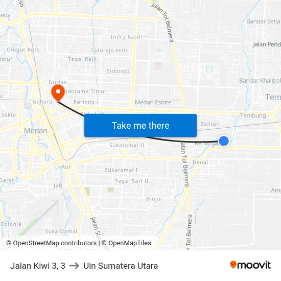 Jalan Kiwi 3, 3 to Uin Sumatera Utara map