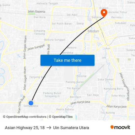 Asian Highway 25, 18 to Uin Sumatera Utara map