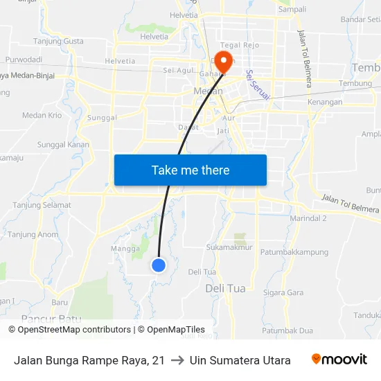 Jalan Bunga Rampe Raya, 21 to Uin Sumatera Utara map