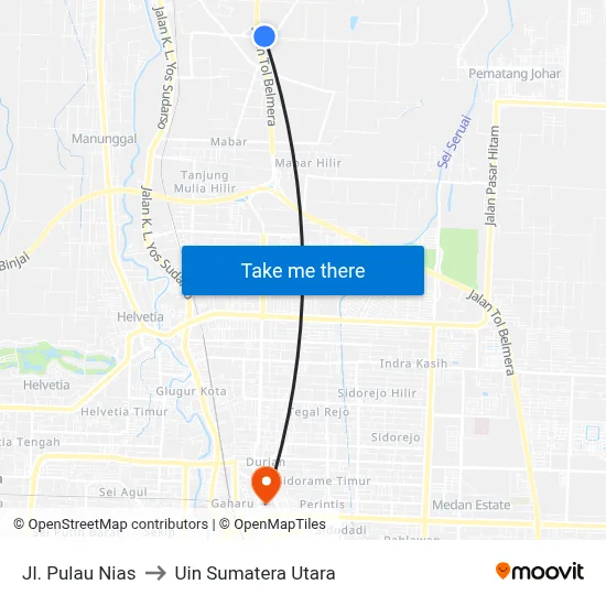 Jl. Pulau Nias to Uin Sumatera Utara map