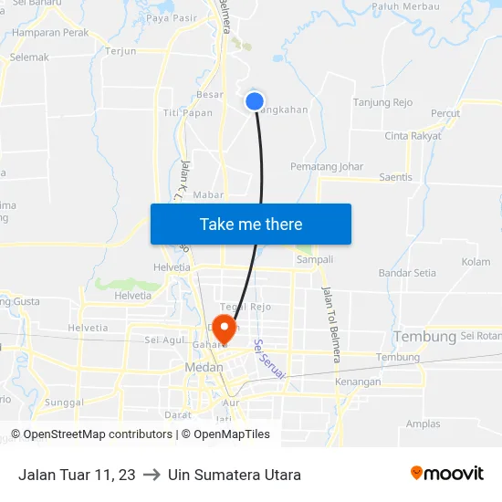 Jalan Tuar 11, 23 to Uin Sumatera Utara map