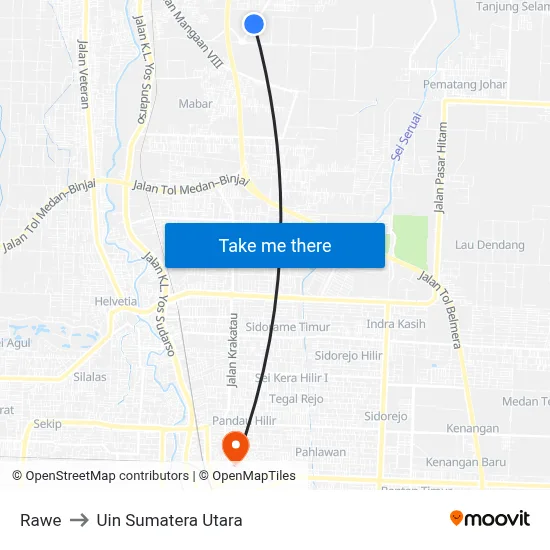 Rawe to Uin Sumatera Utara map