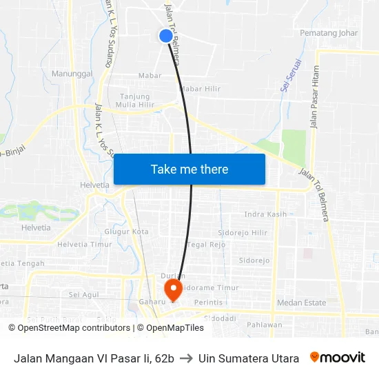 Jalan Mangaan VI Pasar Ii, 62b to Uin Sumatera Utara map