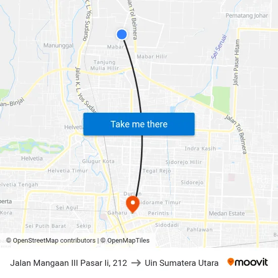Jalan Mangaan III Pasar Ii, 212 to Uin Sumatera Utara map
