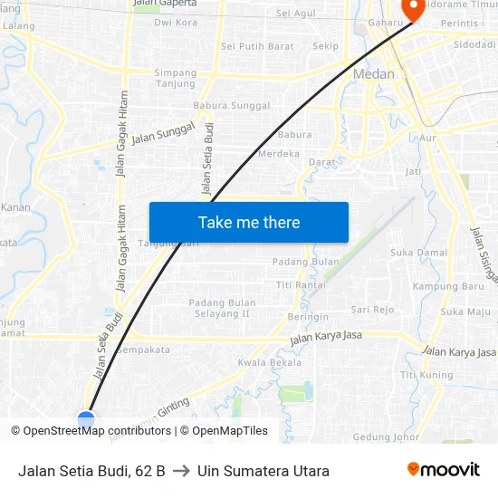 Jalan Setia Budi, 62 B to Uin Sumatera Utara map