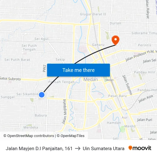 Jalan Mayjen D.I Panjaitan, 161 to Uin Sumatera Utara map