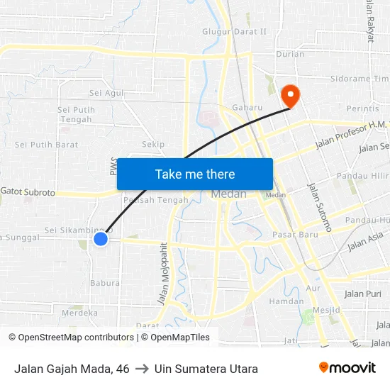Jalan Gajah Mada, 46 to Uin Sumatera Utara map