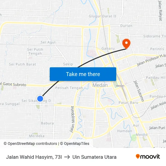Jalan Wahid Hasyim, 73l to Uin Sumatera Utara map
