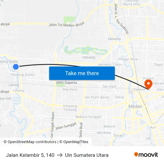 Jalan Kelambir 5, 140 to Uin Sumatera Utara map