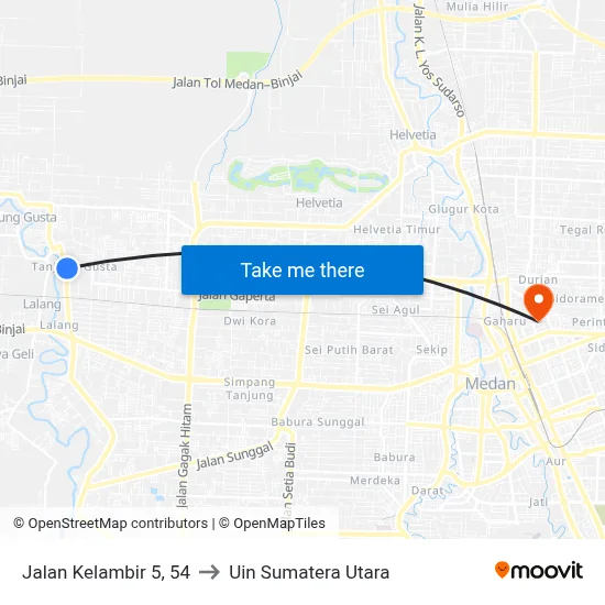 Jalan Kelambir 5, 54 to Uin Sumatera Utara map