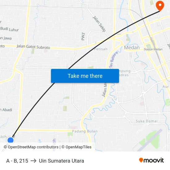 A - B, 215 to Uin Sumatera Utara map