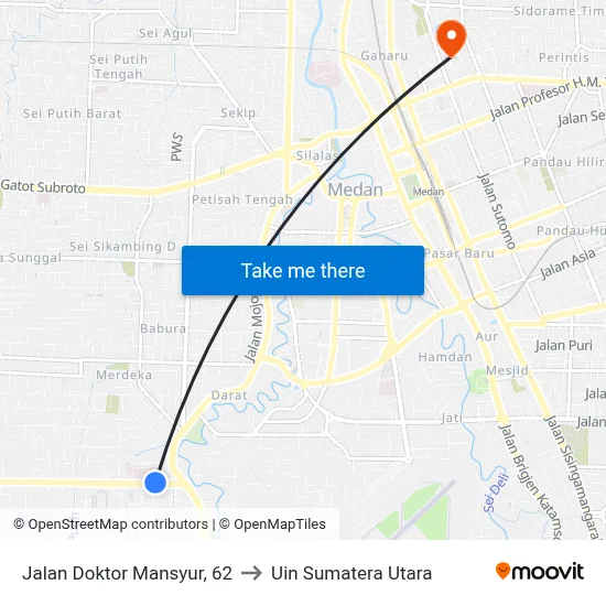 Jalan Doktor Mansyur, 62 to Uin Sumatera Utara map