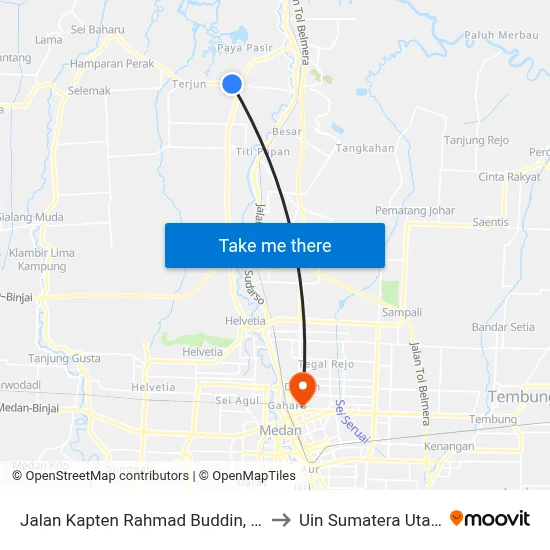 Jalan Kapten Rahmad Buddin, 50 to Uin Sumatera Utara map