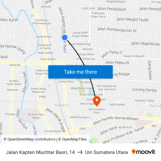 Jalan Kapten Muchtar Basri, 14 to Uin Sumatera Utara map