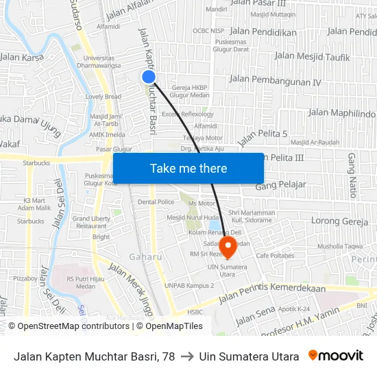 Jalan Kapten Muchtar Basri, 78 to Uin Sumatera Utara map