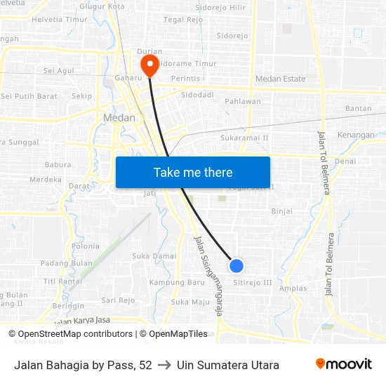 Jalan Bahagia by Pass, 52 to Uin Sumatera Utara map
