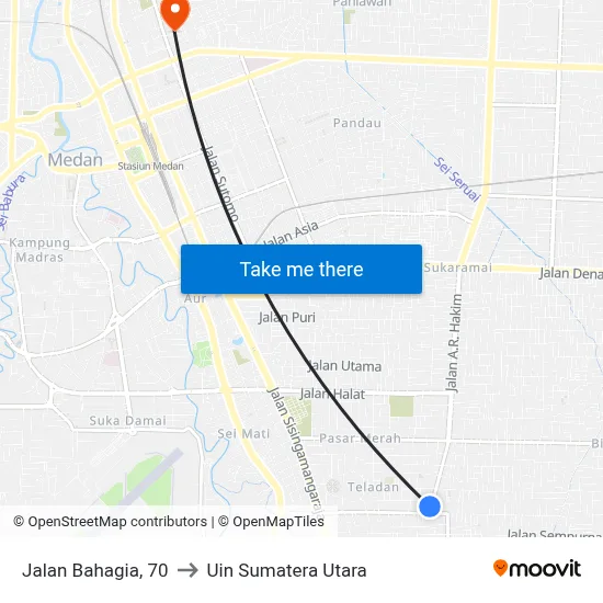 Jalan Bahagia, 70 to Uin Sumatera Utara map