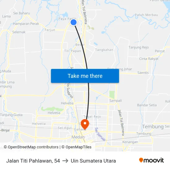 Jalan Titi Pahlawan, 54 to Uin Sumatera Utara map