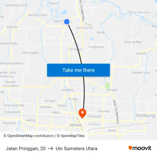 Jalan Pringgan, 20 to Uin Sumatera Utara map