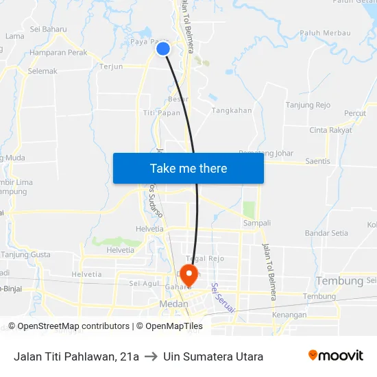 Jalan Titi Pahlawan, 21a to Uin Sumatera Utara map