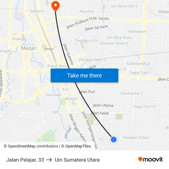 Jalan Pelajar, 33 to Uin Sumatera Utara map