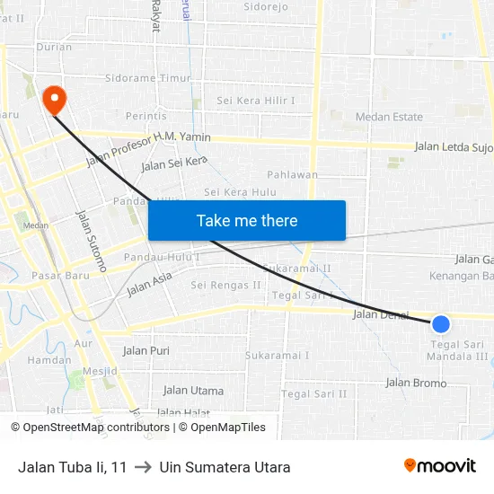 Jalan Tuba Ii, 11 to Uin Sumatera Utara map