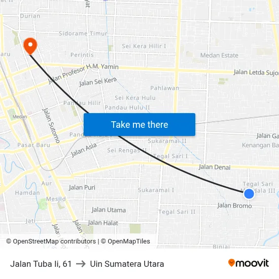 Jalan Tuba Ii, 61 to Uin Sumatera Utara map