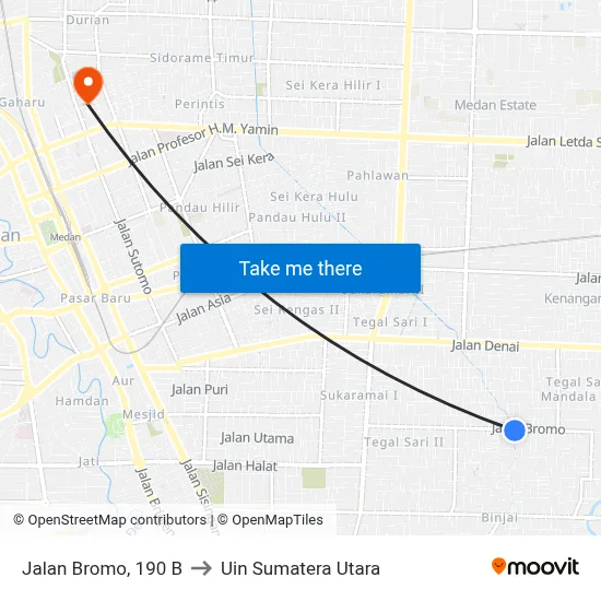 Jalan Bromo, 190 B to Uin Sumatera Utara map