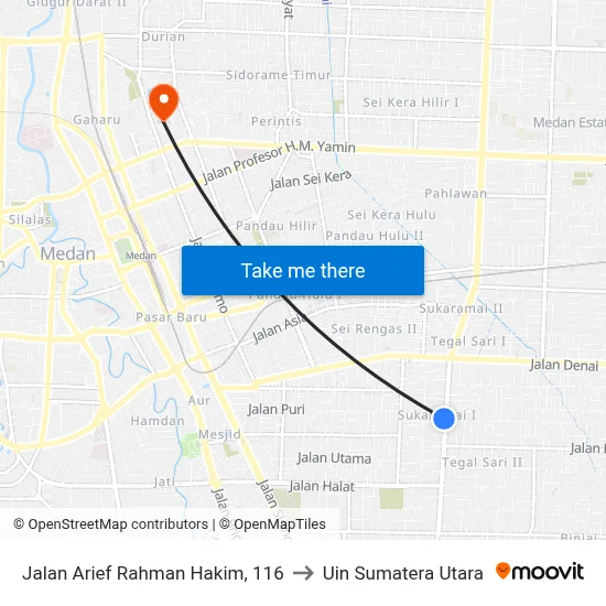 Jalan Arief Rahman Hakim, 116 to Uin Sumatera Utara map