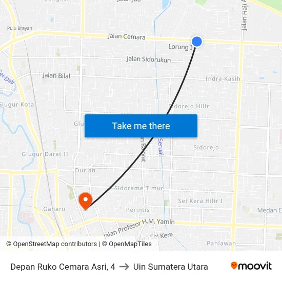 Depan Ruko Cemara Asri, 4 to Uin Sumatera Utara map