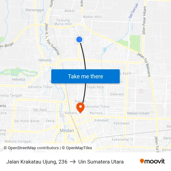 Jalan Krakatau Ujung, 236 to Uin Sumatera Utara map
