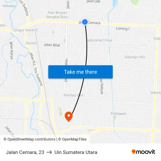 Jalan Cemara, 23 to Uin Sumatera Utara map