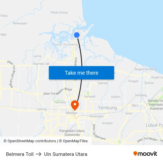Belmera Toll to Uin Sumatera Utara map