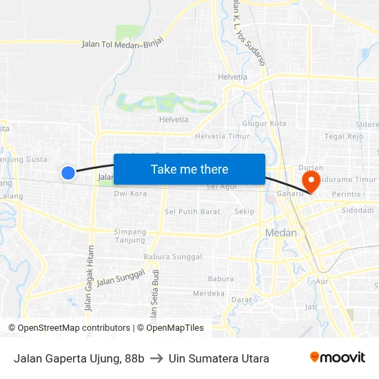 Jalan Gaperta Ujung, 88b to Uin Sumatera Utara map