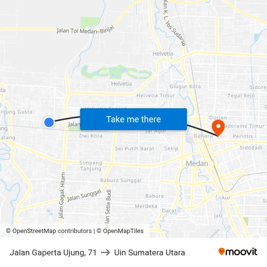 Jalan Gaperta Ujung, 71 to Uin Sumatera Utara map