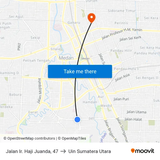 Jalan Ir. Haji Juanda, 47 to Uin Sumatera Utara map