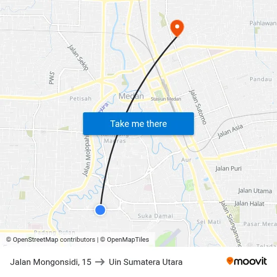 Jalan Mongonsidi, 15 to Uin Sumatera Utara map