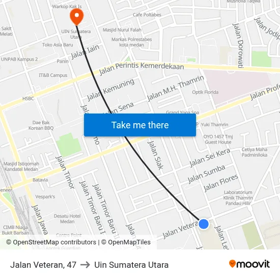 Jalan Veteran, 47 to Uin Sumatera Utara map