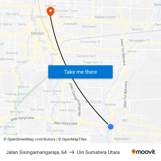 Jalan Sisingamangaraja, 64 to Uin Sumatera Utara map