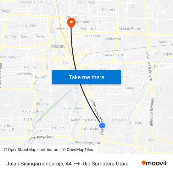 Jalan Sisingamangaraja, 44 to Uin Sumatera Utara map