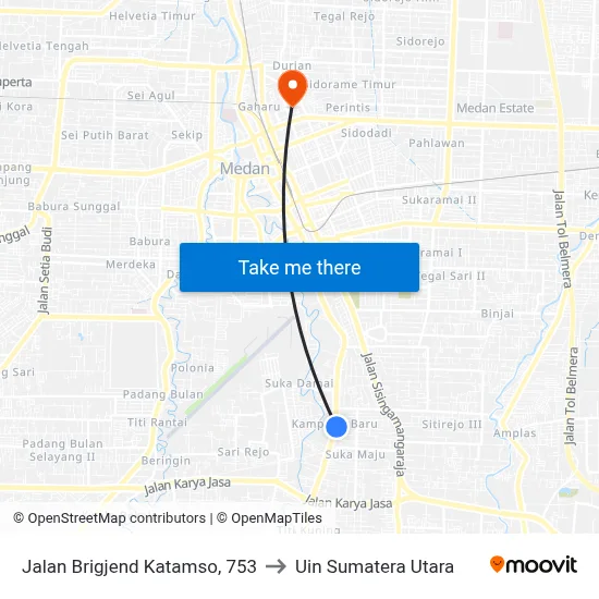 Jalan Brigjend Katamso, 753 to Uin Sumatera Utara map