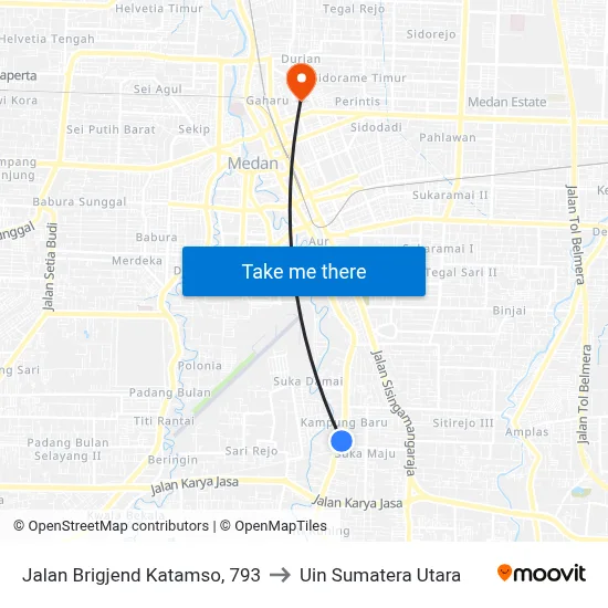 Jalan Brigjend Katamso, 793 to Uin Sumatera Utara map