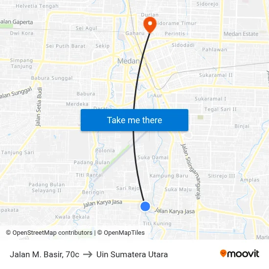 Jalan M. Basir, 70c to Uin Sumatera Utara map