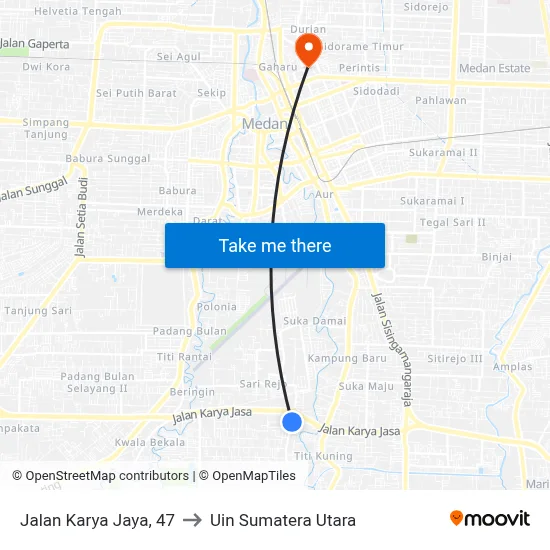 Jalan Karya Jaya, 47 to Uin Sumatera Utara map