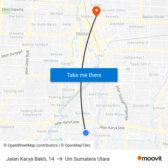 Jalan Karya Bakti, 14 to Uin Sumatera Utara map