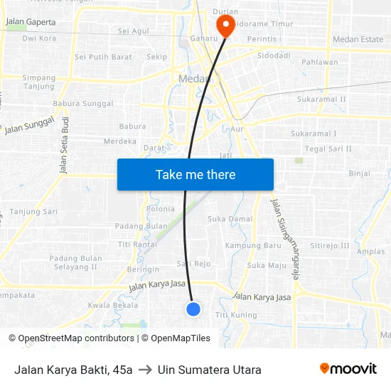 Jalan Karya Bakti, 45a to Uin Sumatera Utara map