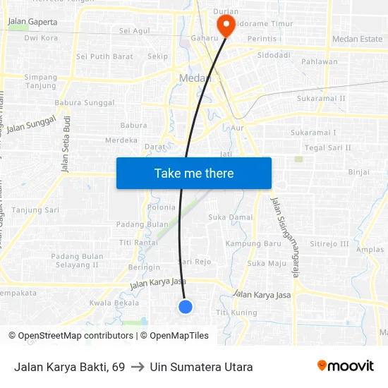 Jalan Karya Bakti, 69 to Uin Sumatera Utara map