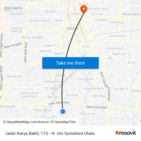 Jalan Karya Bakti, 115 to Uin Sumatera Utara map