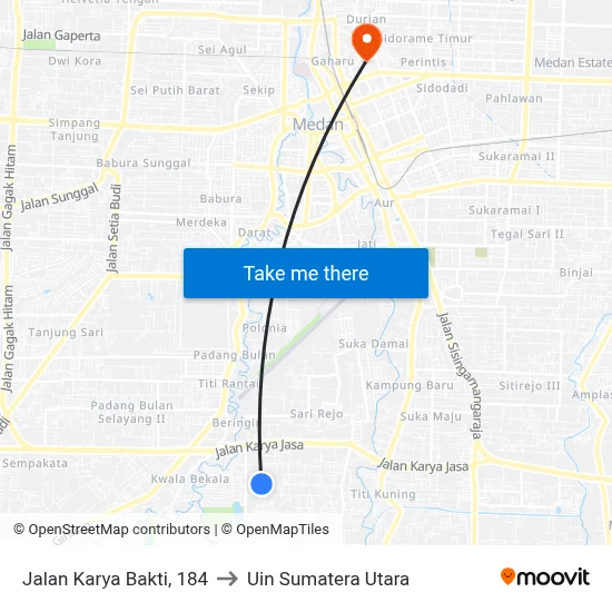 Jalan Karya Bakti, 184 to Uin Sumatera Utara map